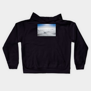 Wind farms sticking out above the clouds Kids Hoodie